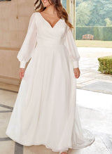 Long Sleeves V-Neck Wedding Dresses-Dbrbridal