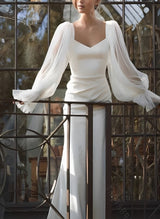 Long Sleeves Wedding Dress Satin-Dbrbridal