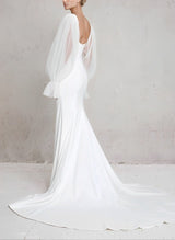 Long Sleeves Wedding Dress Satin-Dbrbridal