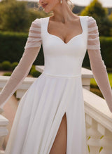 Long Sleeves Wedding Dresses Front Split-Dbrbridal