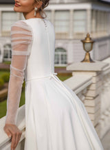 Long Sleeves Wedding Dresses Front Split-Dbrbridal