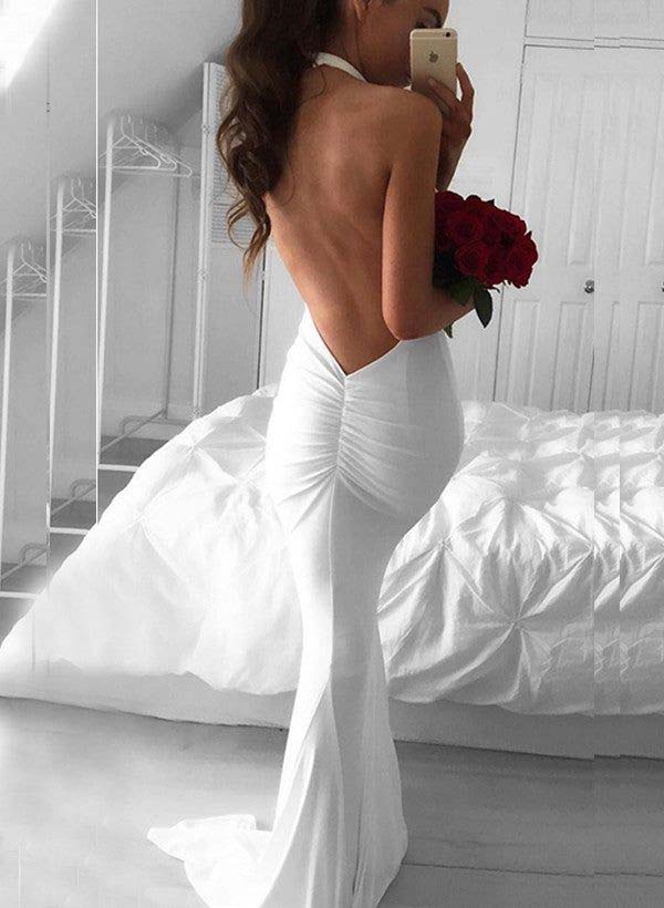 Low Back Mermaid Fitted Wedding Dresses Hot Deep V-Neck-Dbrbridal