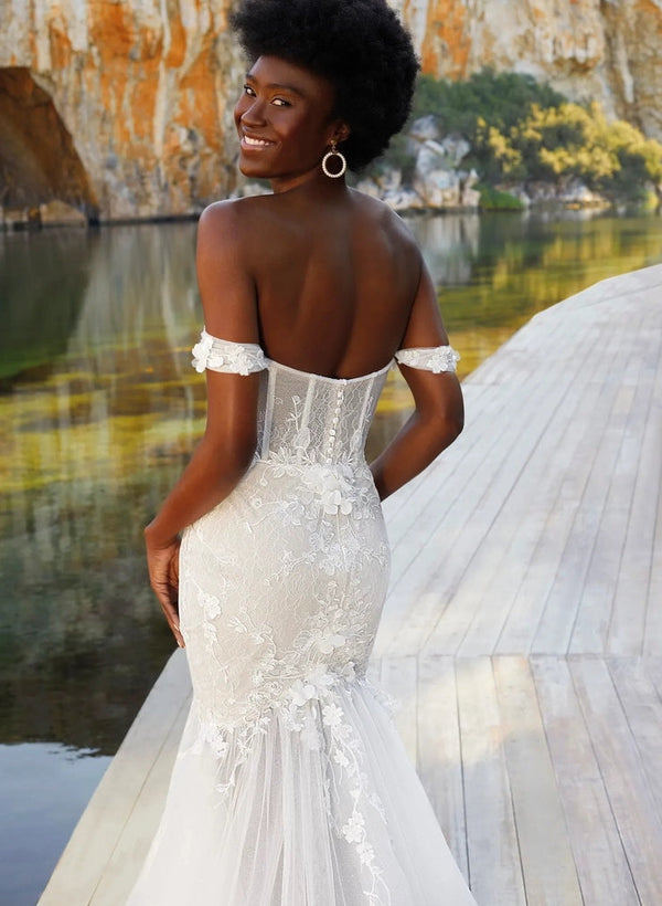 Luxury Mermaid Fitted Lace Off-Shoulder Wedding Dresses-Dbrbridal