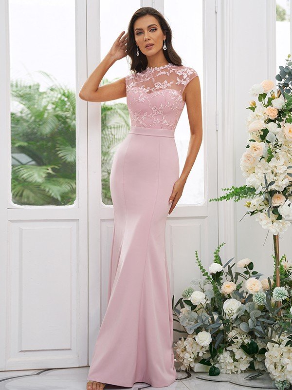 Mermaid Classy Applique High Neck Sleeveless Bridesmaid Dresses-Dbrbridal