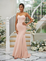 Mermaid Classy Stretch Crepe Ruffles Strapless Sleeveless Bridesmaid Dresses-Dbrbridal