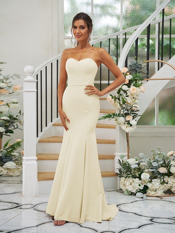 Mermaid Classy Stretch Crepe Ruffles Strapless Sleeveless Bridesmaid Dresses-Dbrbridal