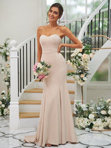 Mermaid Classy Stretch Crepe Ruffles Strapless Sleeveless Bridesmaid Dresses-Dbrbridal