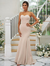 Mermaid Classy Stretch Crepe Ruffles Strapless Sleeveless Bridesmaid Dresses-Dbrbridal