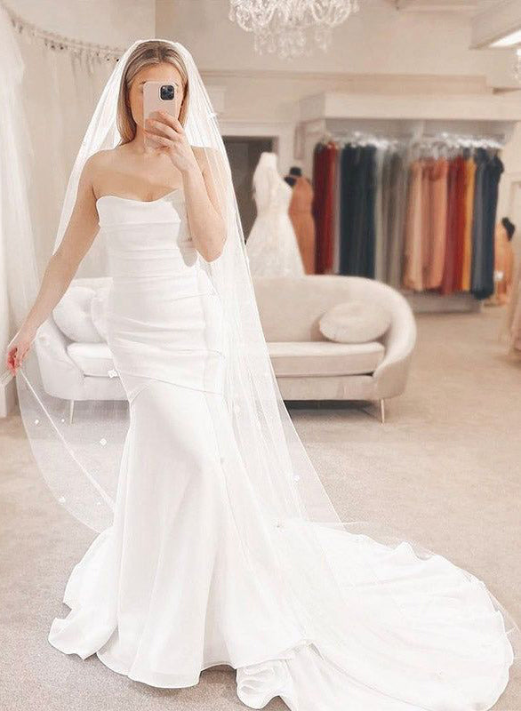 Mermaid Fitted Elegant Sweetheart Wedding Dresses Ruffle Simple-Dbrbridal