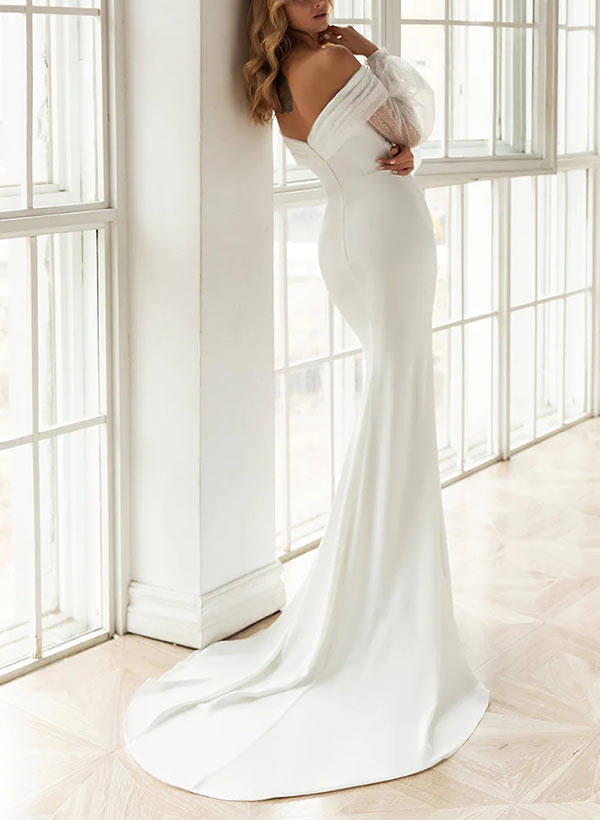 Mermaid Fitted Off-the-Shoulder Long Sleeves Wedding Dress-Dbrbridal