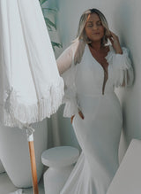 Mermaid Fitted Wedding Dresses Long Sleeves Cowl Back-Dbrbridal