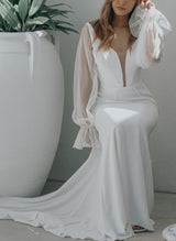 Mermaid Fitted Wedding Dresses Long Sleeves Cowl Back-Dbrbridal