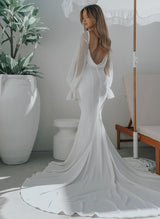 Mermaid Fitted Wedding Dresses Long Sleeves Cowl Back-Dbrbridal