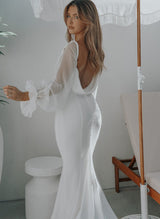 Mermaid Fitted Wedding Dresses Long Sleeves Cowl Back-Dbrbridal