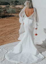 Mermaid Fitted Wedding Dresses Long Sleeves Cowl Back-Dbrbridal