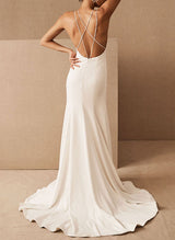 Mermaid Fitted Wedding Dresses V Neck Sleeveless Train-Dbrbridal