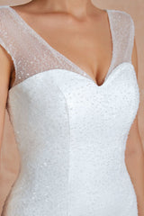 Mermaid Wedding Dress Beaded Chic V-Neck Sleeveless Bridal Gowns With Train-Dbrbridal