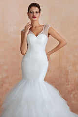 Mermaid Wedding Dress Beaded Chic V-Neck Sleeveless Bridal Gowns With Train-Dbrbridal