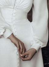 Minimalist Long Sleeves Wedding Dresses Floor-Length for Elopement-Dbrbridal