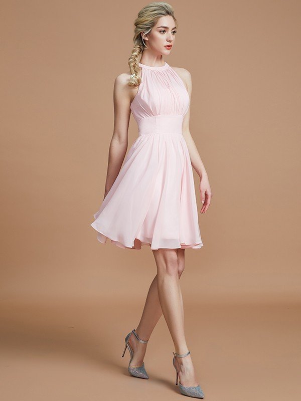 Modern Chiffon Knee-Length Sleeveless Scoop Bridesmaid Dresses-Dbrbridal