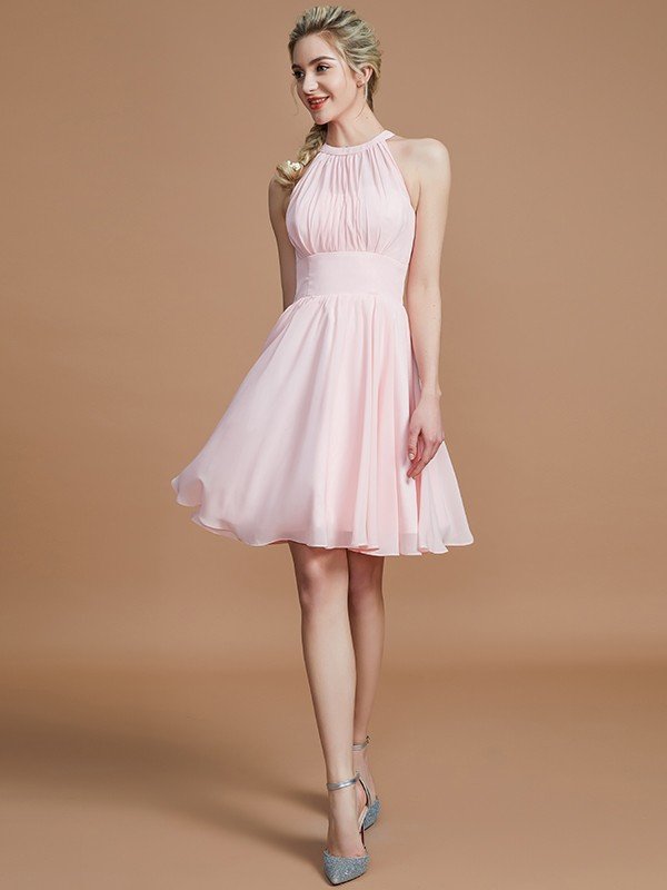 Modern Chiffon Knee-Length Sleeveless Scoop Bridesmaid Dresses-Dbrbridal