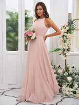 Modern Chiffon Ruffles Halter Sleeveless Bridesmaid Dresses-Dbrbridal