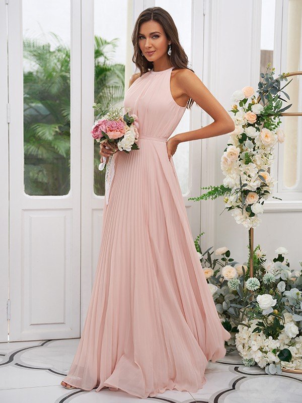 Modern Chiffon Ruffles Halter Sleeveless Bridesmaid Dresses-Dbrbridal