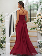 Modern Chiffon Ruffles V-neck Sleeveless Bridesmaid Dresses-Dbrbridal