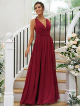 Modern Chiffon Ruffles V-neck Sleeveless Bridesmaid Dresses-Dbrbridal