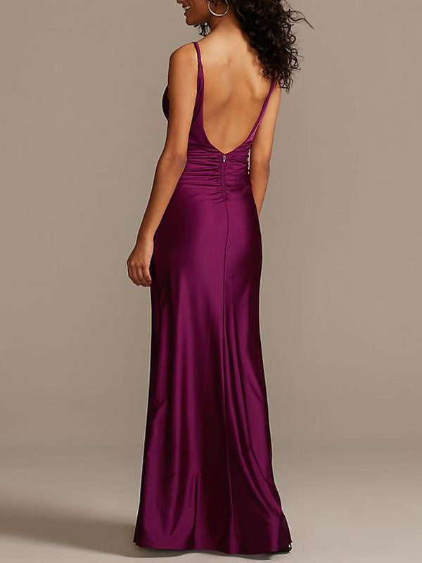 Modern Elastic Silk Like Satin Sheath Long Bridesmaid Dresses-Dbrbridal