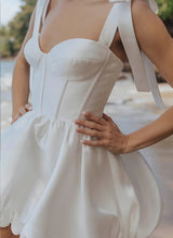 Modern Elegant Sweetheart Sleeveless Satin Reception Wedding Dresses Bows-Dbrbridal