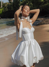 Modern Elegant Sweetheart Sleeveless Satin Reception Wedding Dresses Bows-Dbrbridal