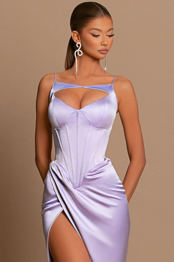 Modern Lilac Sleeveless Prom Dresses Mermaid Split Long Online-Dbrbridal