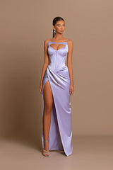 Modern Lilac Sleeveless Prom Dresses Mermaid Split Long Online-Dbrbridal