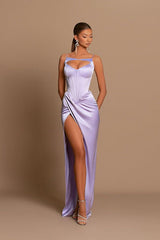 Modern Lilac Sleeveless Prom Dresses Mermaid Split Long Online-Dbrbridal