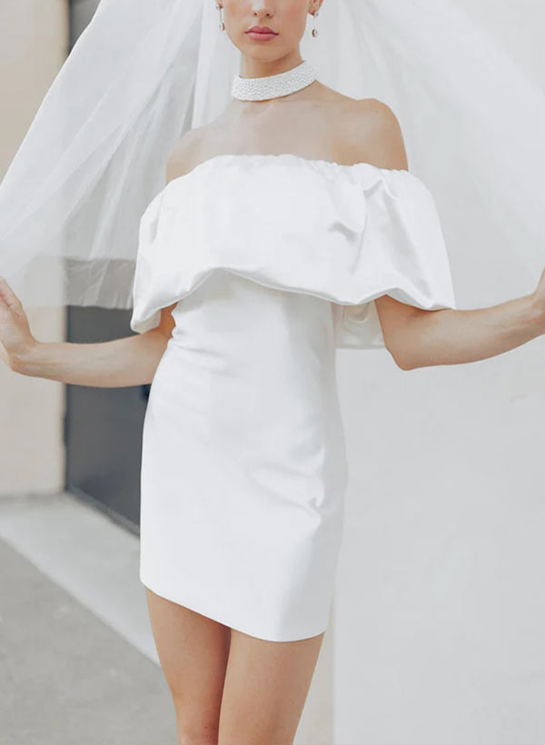 Modern One-Shoulder Sleeveless Short Satin Wedding Dresses-Dbrbridal