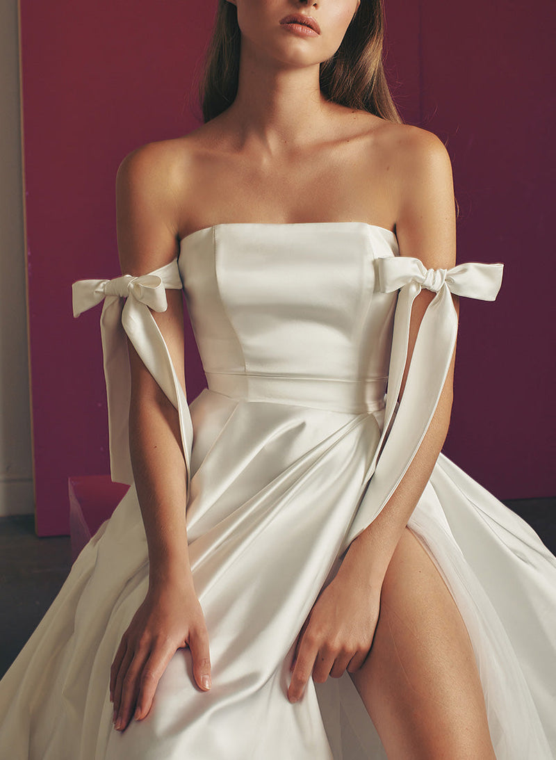 Modern Sexy Satin Off The Shoulder A Line Wedding Dresses-Dbrbridal