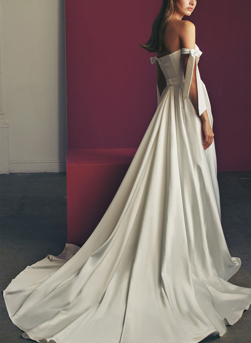 Modern Sexy Satin Off The Shoulder A Line Wedding Dresses-Dbrbridal