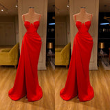 Modern Stunning Round Cup High split Red Prom Dress Spaghetti Strap-Dbrbridal