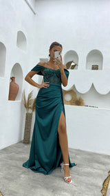 New Arrival Off-the-Shoulder Sleeveless Mermaid Evening Party Gowns Long Slit Online-Dbrbridal