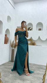 New Arrival Off-the-Shoulder Sleeveless Mermaid Evening Party Gowns Long Slit Online-Dbrbridal