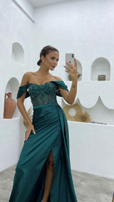 New Arrival Off-the-Shoulder Sleeveless Mermaid Evening Party Gowns Long Slit Online-Dbrbridal