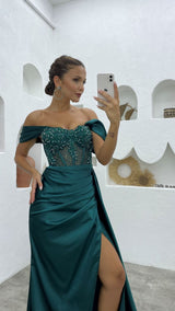 New Arrival Off-the-Shoulder Sleeveless Mermaid Evening Party Gowns Long Slit Online-Dbrbridal