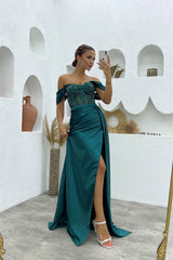 New Arrival Off-the-Shoulder Sleeveless Mermaid Evening Party Gowns Long Slit Online-Dbrbridal