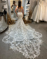 New Arrival Off-the-Shoulder Sleeveless Mermaid Lace Bridal Gown with Cathedral Train-Dbrbridal