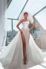 New Arrival Sleeveless One-Shoulder Mermaid Bridal Gown Long Slit Online-Dbrbridal