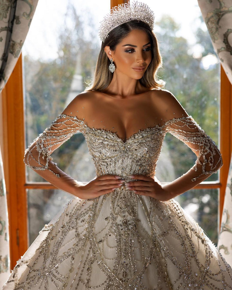 New Arrival Sweetheart Long Sleeves Lace Bridal Gown-Dbrbridal