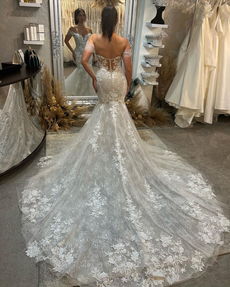 New Arrival Sweetheart Sleeveless Off-the-Shoulder Lace Bridal Gown-Dbrbridal