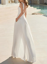 New Ivory Jumpsuit Bridal Dress Pockets Floor-Length Square Neck Sleeveless-Dbrbridal