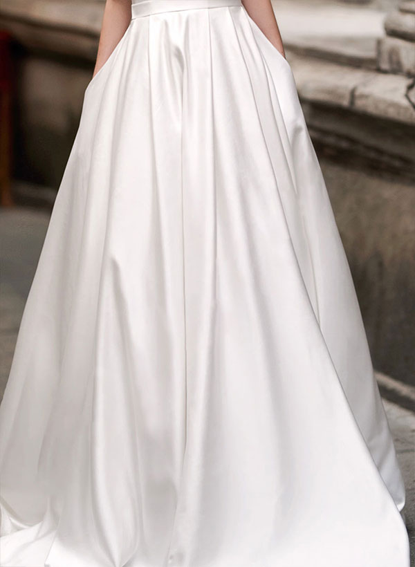 New Retro style A Line Simple Satin Scoop Neck Bridal Gown Wedding Dresses-Dbrbridal